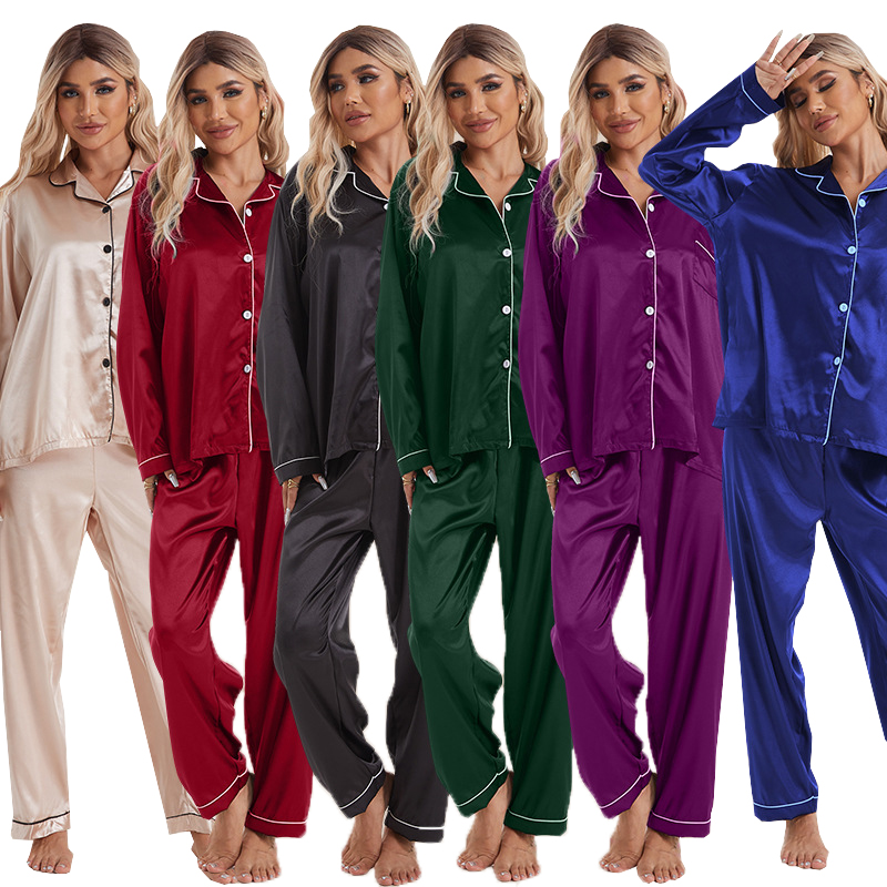 Set piyama satin yang dapat disesuaikan untuk pria dan wanita