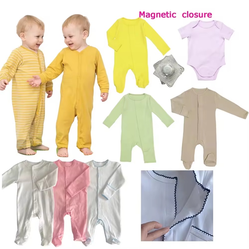 Disesuaikan 100% Cotton Baby Magnetic Snap Onesie
