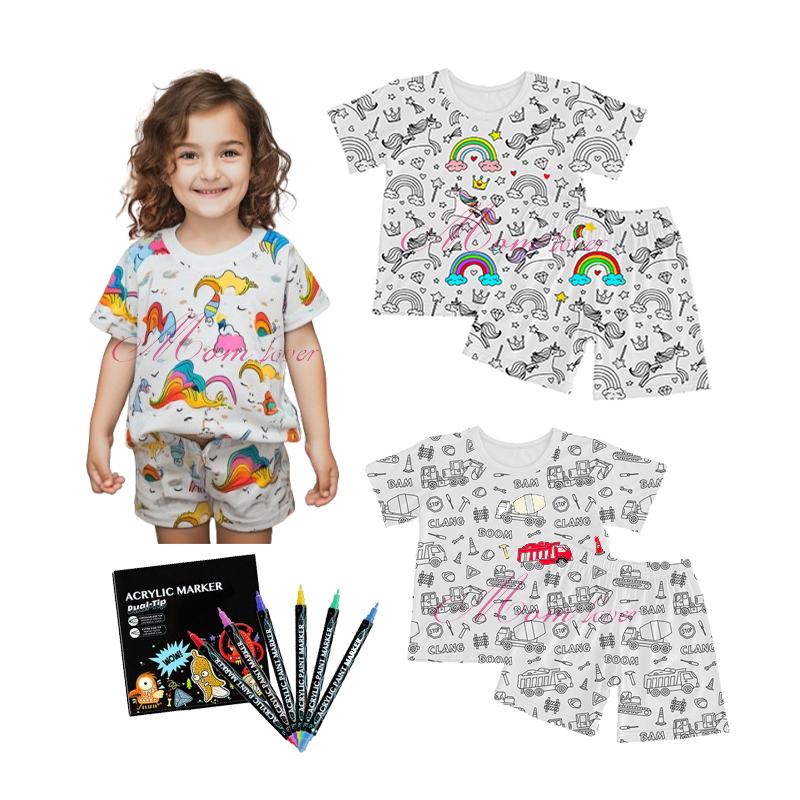 Anak -anak kartun grafiti piyama diy mewarnai set pajiama